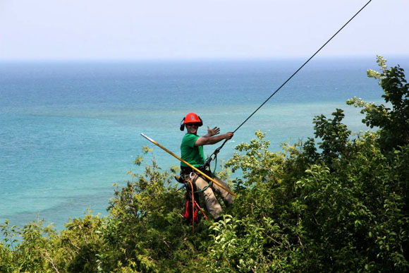 John Bischoff working near Lake Michigan.