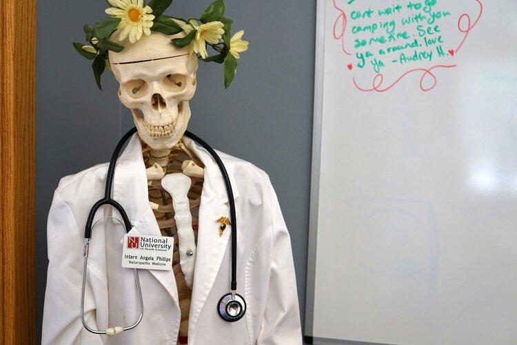 Dr. Palka's skeleton in Phillips office now in Midland.
