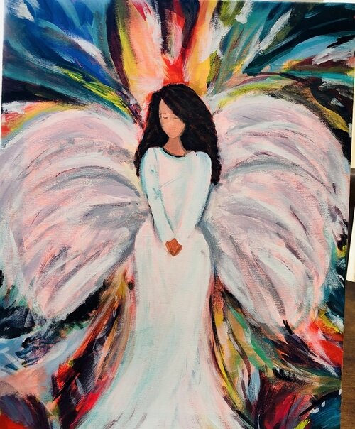 The Quarantine Chronicles displays an angel Lorie created in an oil and acrylic painting on canvas.