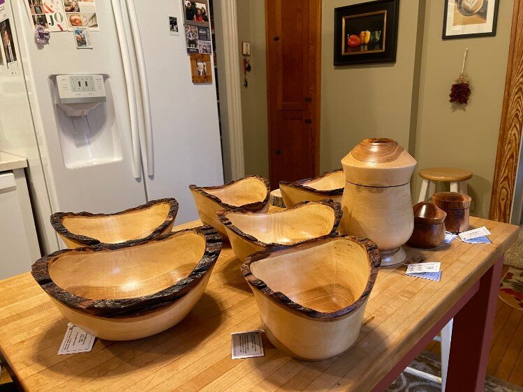 Some two dozen bowls were made by Dr. K from the Levys’ silver maple.