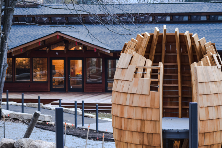 The Whiting Forest Lodge and a pod in progress