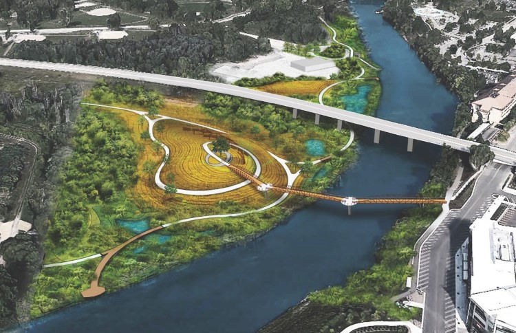 A rendering of the future Poseyville Riverside pedestrian bridge