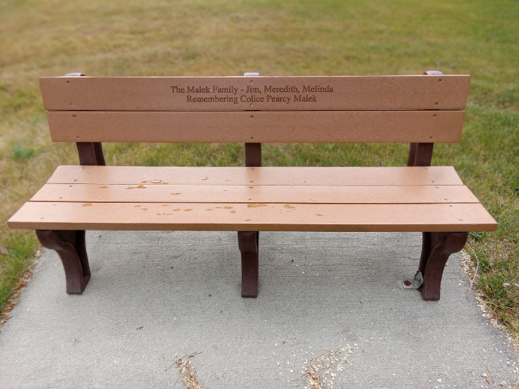 Memorial bench honoring Colice Pearcy Malek