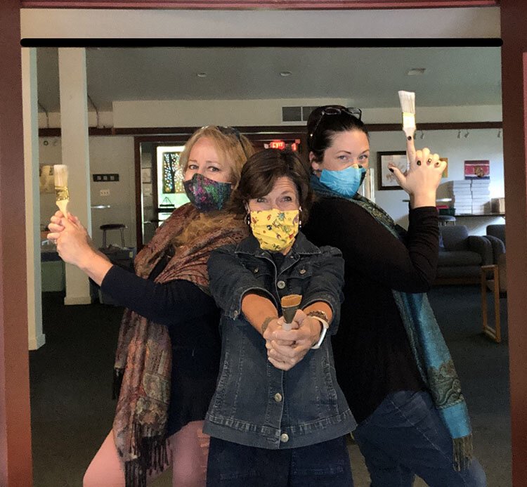 The ‘Creative 360 Angels,’ from left to right: Colleen Reed, program director and curator; Laura Vosejpka, executive director; and Laura Brigham, office manager.