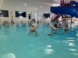 Enjoying aquatic arthritis class in the Oasis Pool. The class was designed by The Arthritis Foundation.   