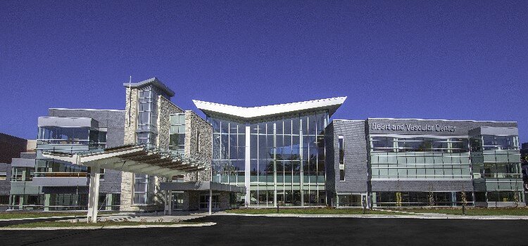 The view of the MyMichigan Heart and Vascular Center from W. Sugnet Street in Midland.