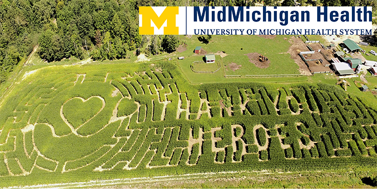 This year's corn maze at the Patch honors the medical professionals that continue to support us throughout the pandemic.