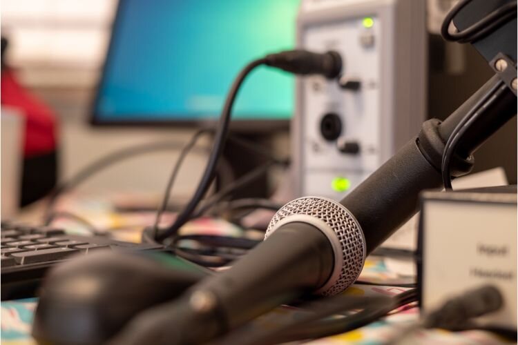 A microphone and audio equipment utilized with the Center's speech therapy team.