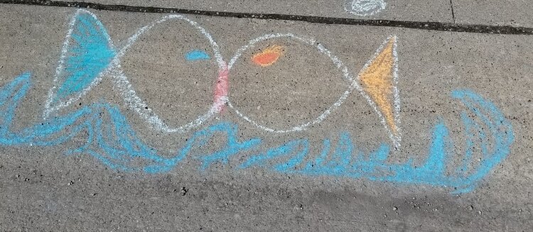 A kissing fish drawn by Joanne Weiler-Piechotte.