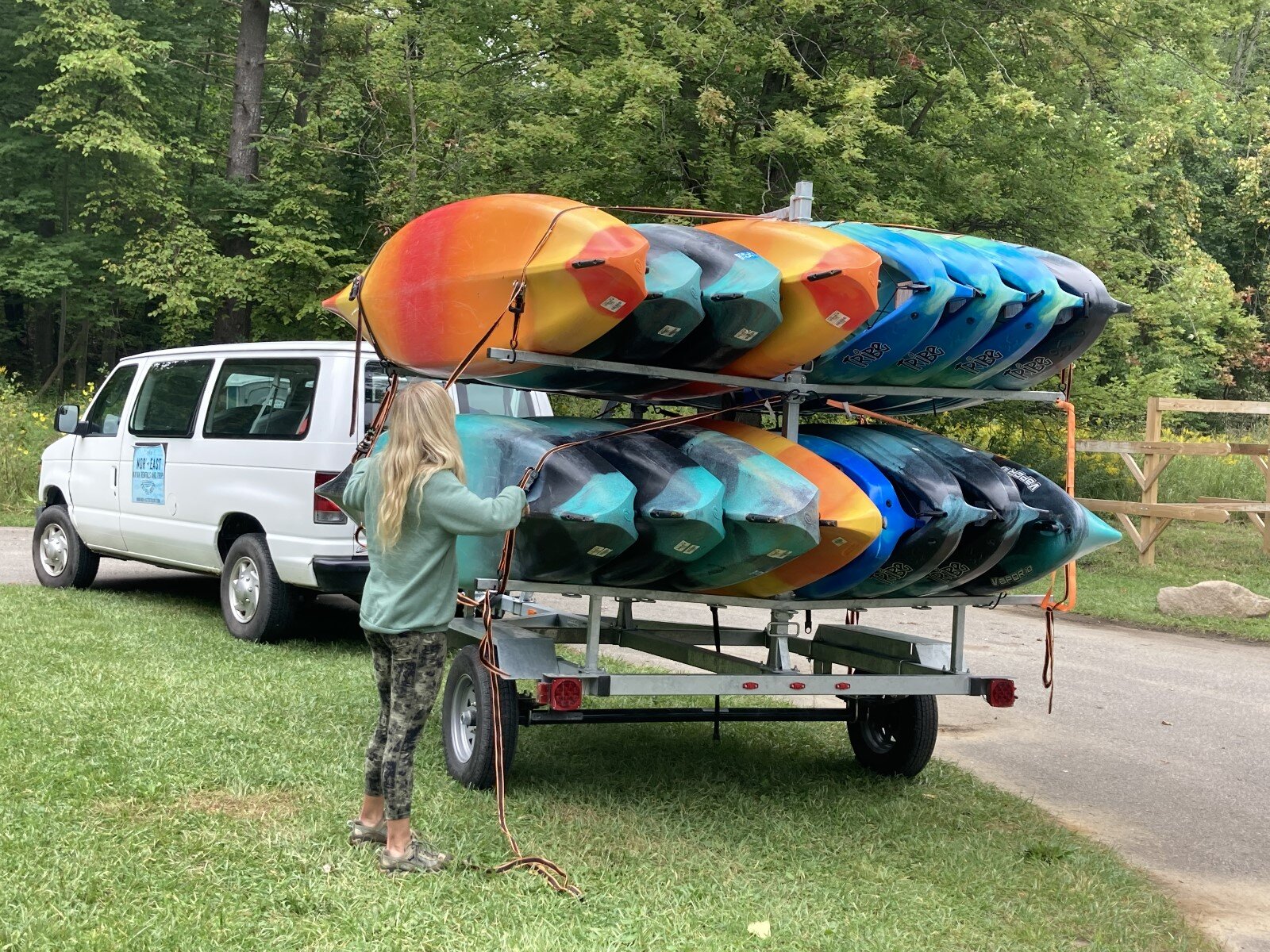 MYPros crowdfunding recipient Nor'East Outdoors trailer full of kayaks