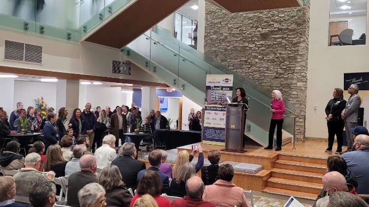 Dr. Lydia Watson, president and CEO of MyMichigan Health, speaks at the Pardee Cancer Wellness Center open house.