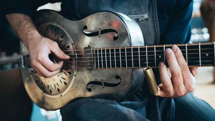 A finished guitar from Mule Resophonic Guitars.