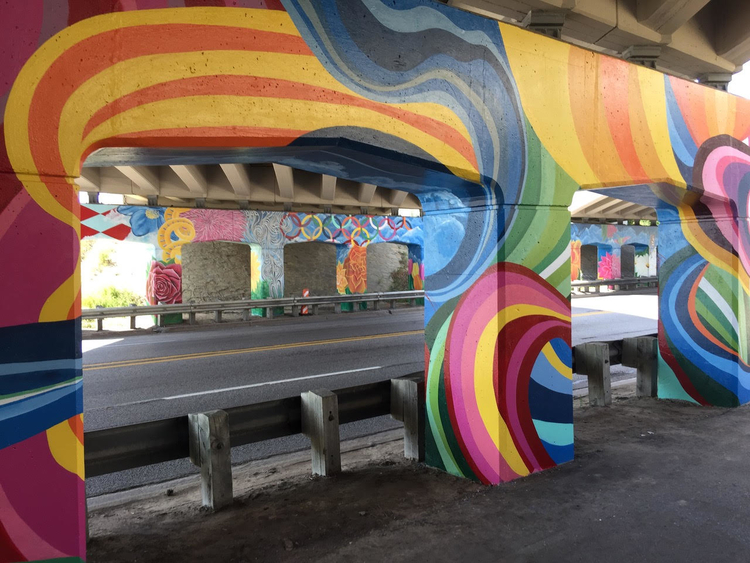 Some of the MARKed columns under the US-10 bridge on Saginaw Road in Midland.