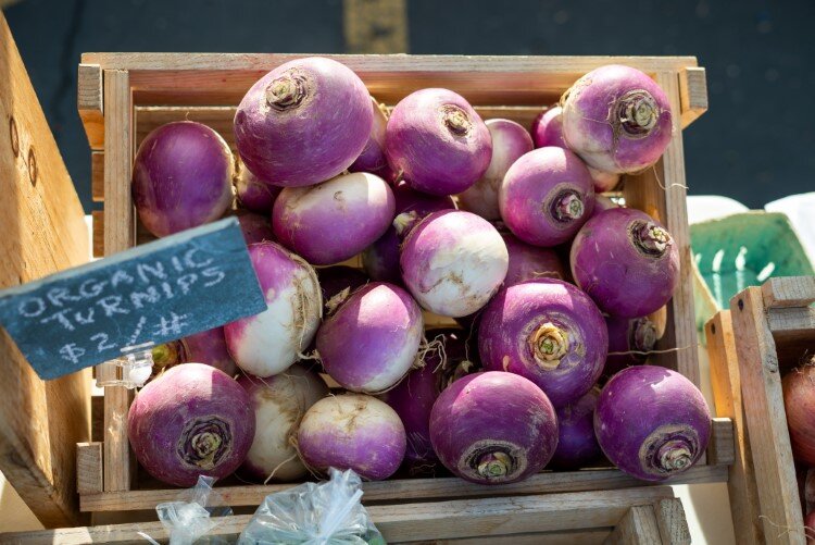 Fresh, organic turnips from Good Stead Farm are just some of the produce market-goers found at this year’s Midland Area Farmers Market held at Dow Diamond.