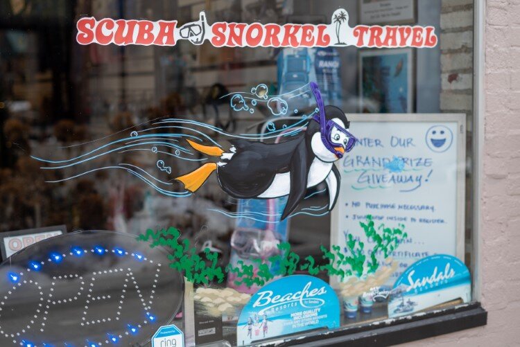 A scuba scene at Dive & Glide Scuba, Snorkel & Travel in Downtown Midland.