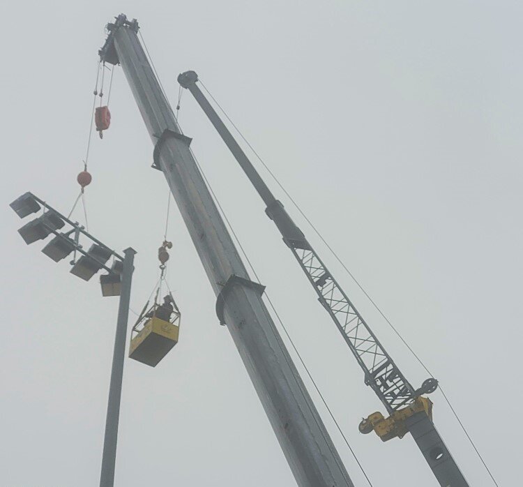 New lighting being installed at Dow Diamond.