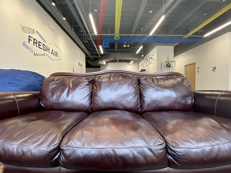 There are plenty of comfortable seating options throughout the Center. Besides this couch, there are several oversized bean bag chairs.