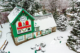 The Santa House is located at the corner of M-20 and Main Street.