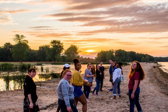 Incoming freshmen at SVSU toured the Bay City State Park to learn about outdoor recreation opportunities in their new community.