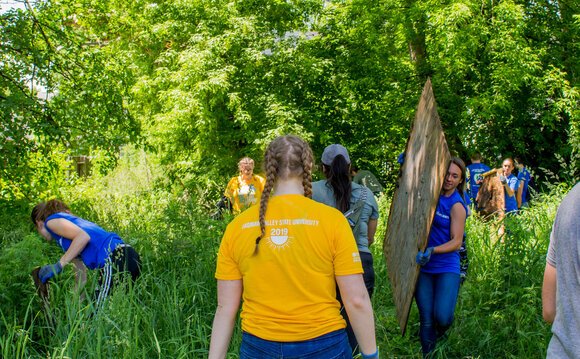 As a service project, incoming SVSU freshmen helped the Saginaw Basin Land Conservancy with its Pollinator Project in Saginaw. 