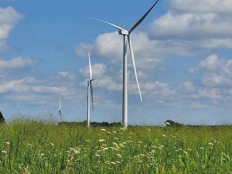 77 wind turbines are being constructed in the Meridian Wind Park by DTE.