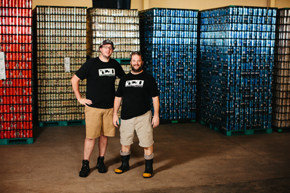 Andrew McLean and Scott Richards, Co-Owners/Operators of Michigan Mobile Canning, at Right Brain Brewery in Traverse City.