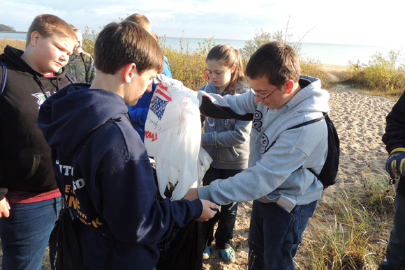 Beach clean up at Negwegon State Park.