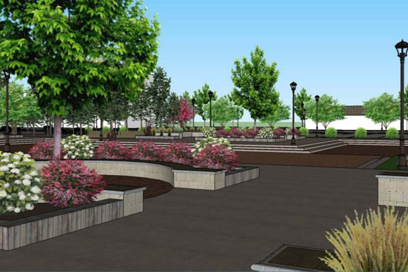 Landscaping in the new Heritage Plaza includes native plants.