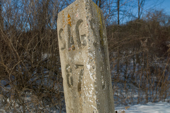 A mile marker for the rail trail.