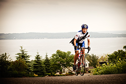 Johanna Schmidt climbs Wayne hill on her way to work.