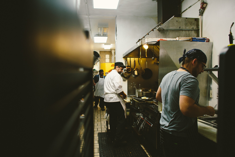 Paul and Noah Carlson prep for Sunday Brunch.