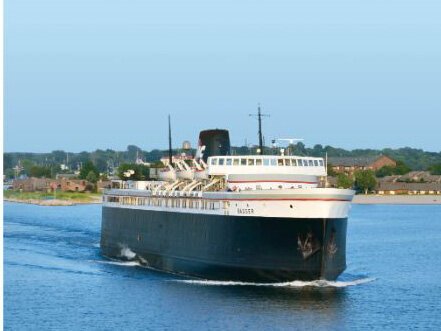 The S.S. Badger heads out of Ludington, on its way to Wisconsin.