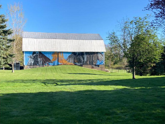 The latest installation in Port Austin's barn art project is a mural by Detroit artist Bakpak Durden. Inspiration came from a local poet.