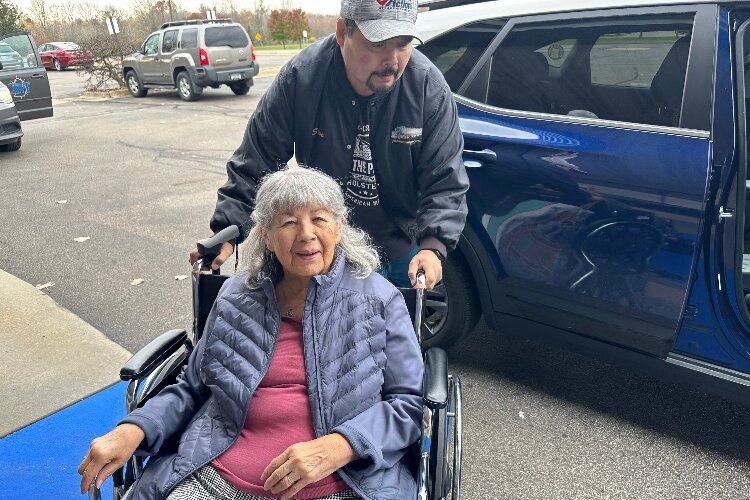 Volunteer driver Steve Riley takes Carol Rasmussen to her appointments. 
