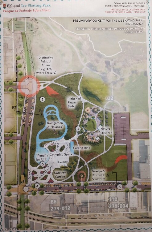 An aerial view of the proposed ice rink in Holland's Window on the Waterfront park.