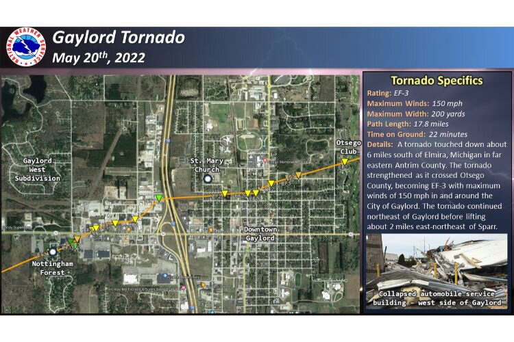 A National Weather Service map shows the path of the tornado. 