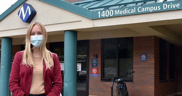 Chelsea Szafranski outside of the Munson Healthcare Family Practice Clinic, where telemedicine takes place.