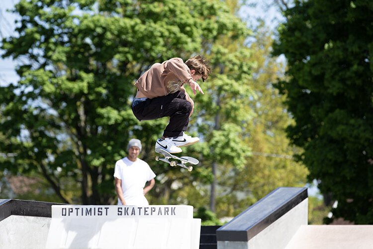 Eric Cockream skateboarding at Optimist Skatepark in Port Huron. 