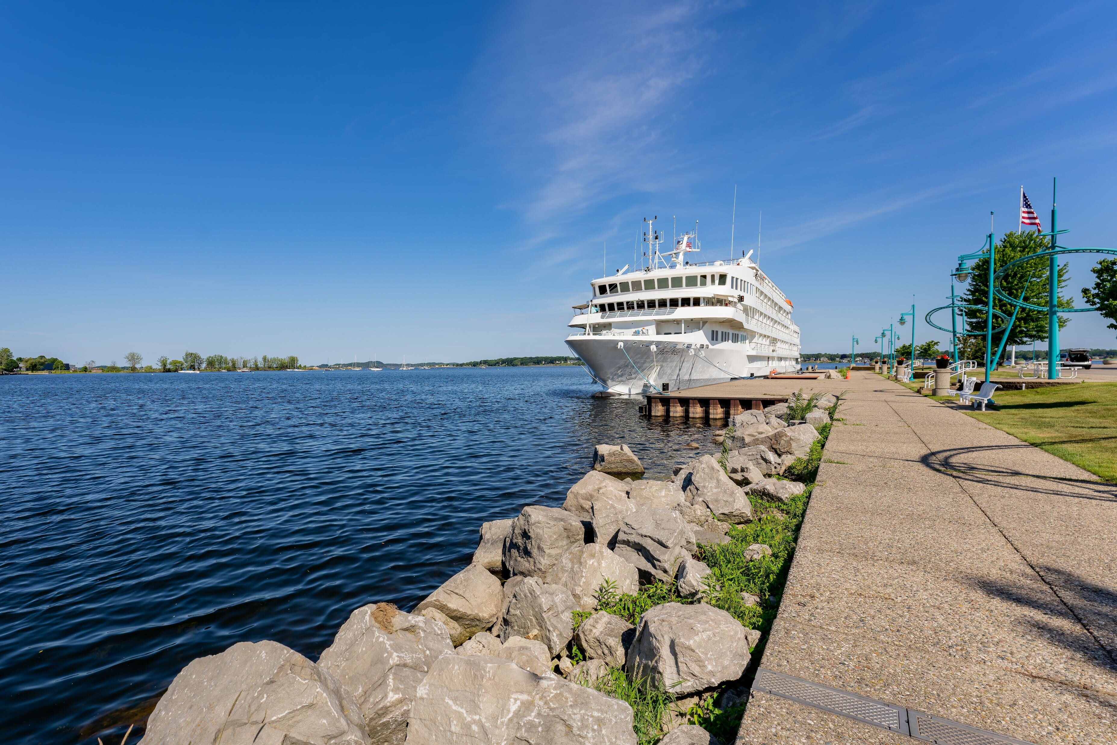 The Pearl Mist docks in Muskegon for a day.