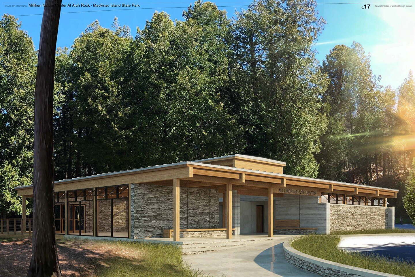 A rendering of the Milliken Nature Center at Arch Rock.