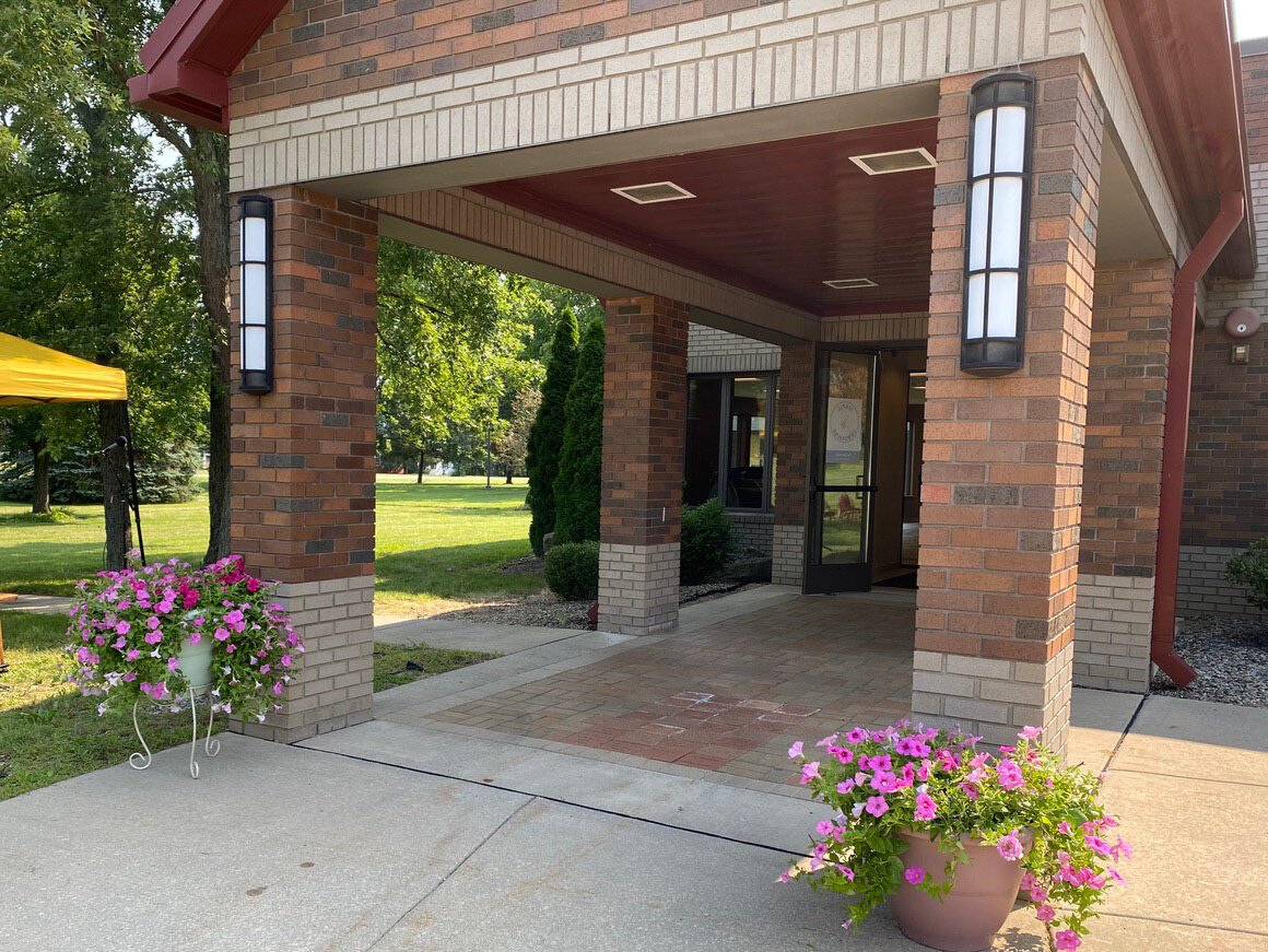 Entrance to The Hive at Macon Creek. The building has co-working space and a banquet hall.