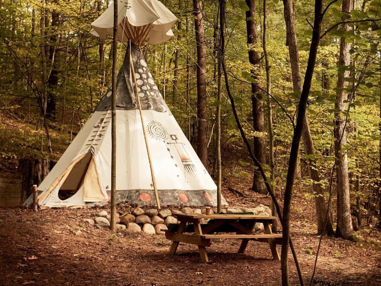 An authentic tipi is among the guest selections at Detach.