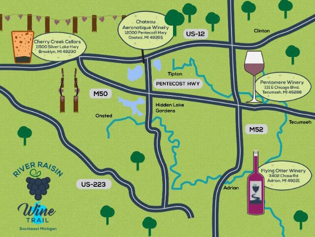 The trail map of the newly created River Raisin Wine Trail.