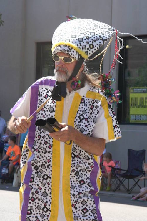 Tomme Maile marches with the Trybal Revival Samba Band at the 2014 Doo Dah Parade. 