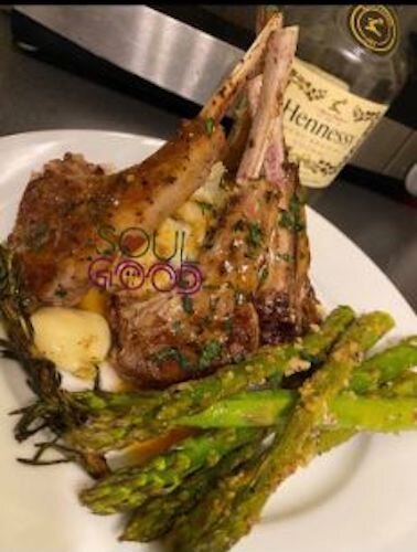 Lamb chops in Hennessey glaze is created by Soul Good LLC in a ghost kitchen.