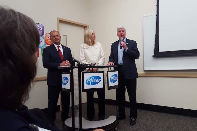 Ron Perry, Kristen Lund-Jurgensen, and Gov. Rick Snyder answer questions about the upcoming Pfizer expansion.