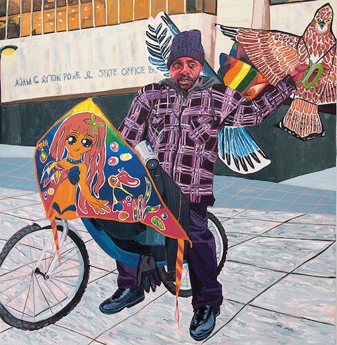 Jordan Casteel, Kevin the Kiteman, 2016, Oil on canvas, Photo Credit: Adam Reich © Jordan Casteel Courtesy American Federation of Arts, Black Refractions exhibit 