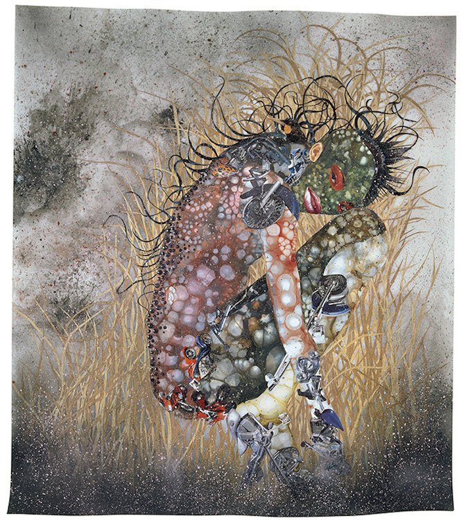 Wangechi Mutu, Hide 'n' Seek, Kill or Speak, 2004, Paint, ink, collage, mixed media on mylar, © Wangechi Mutu, Courtesy of the artist and American Federation of Arts, Black Refractions exhibit 