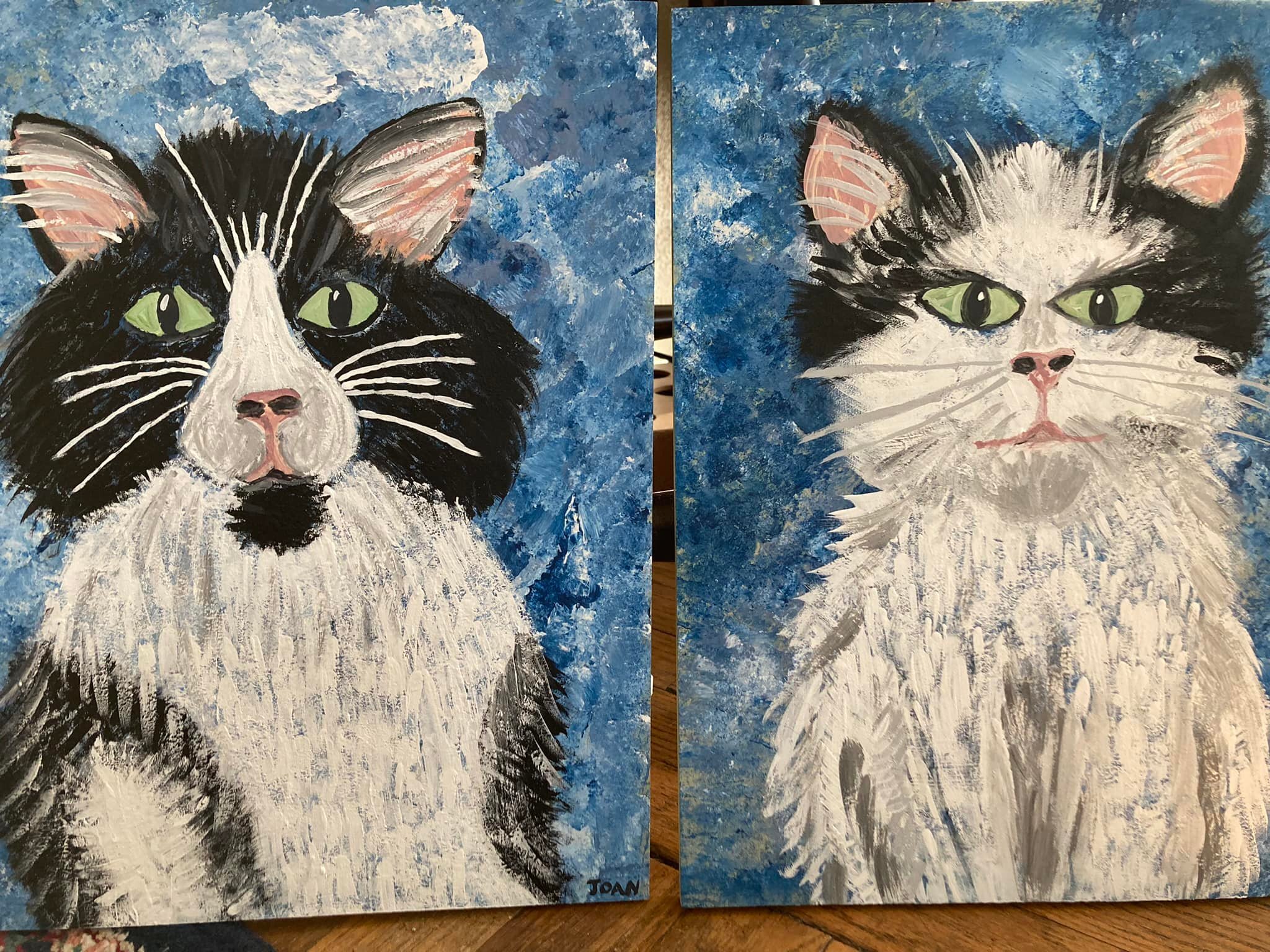 Writer Mark Wedel commissioned art of his cats from artWork' artist Joan Ruiz, who is known for her colorful, cheerful animal paintings.