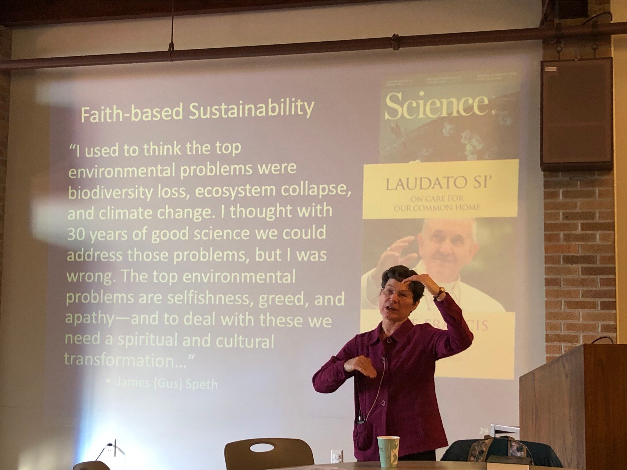 Dr. Cybelle Shattuck in a talk on faith and climate change.